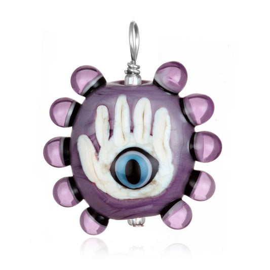 Glass Hamsa with Evil Eye Pendant Necklace on Leather