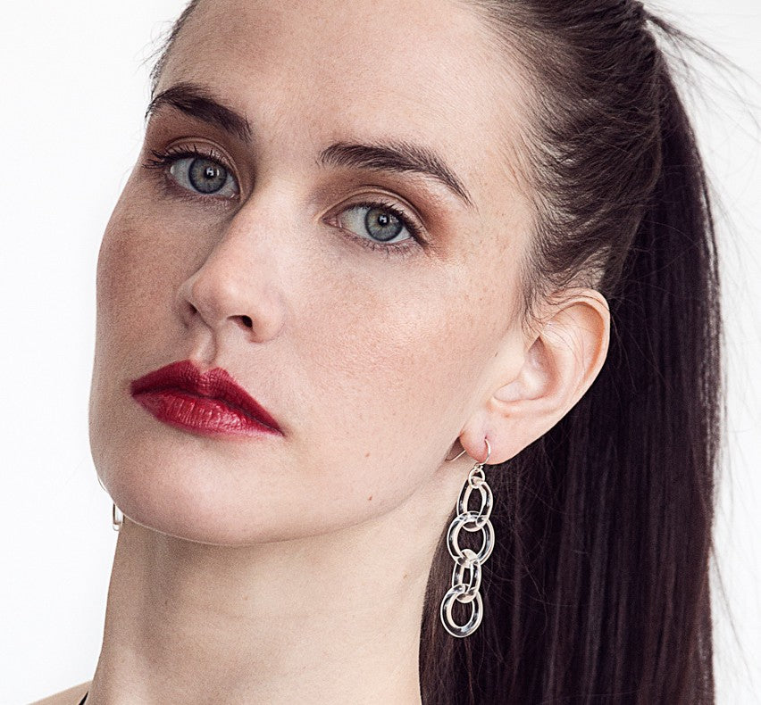 Glass Circle Chain Earrings