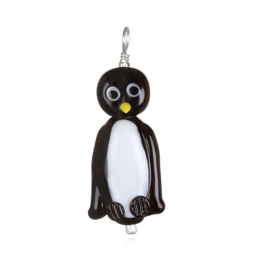 Glass Penguin Pendant Necklace on Leather