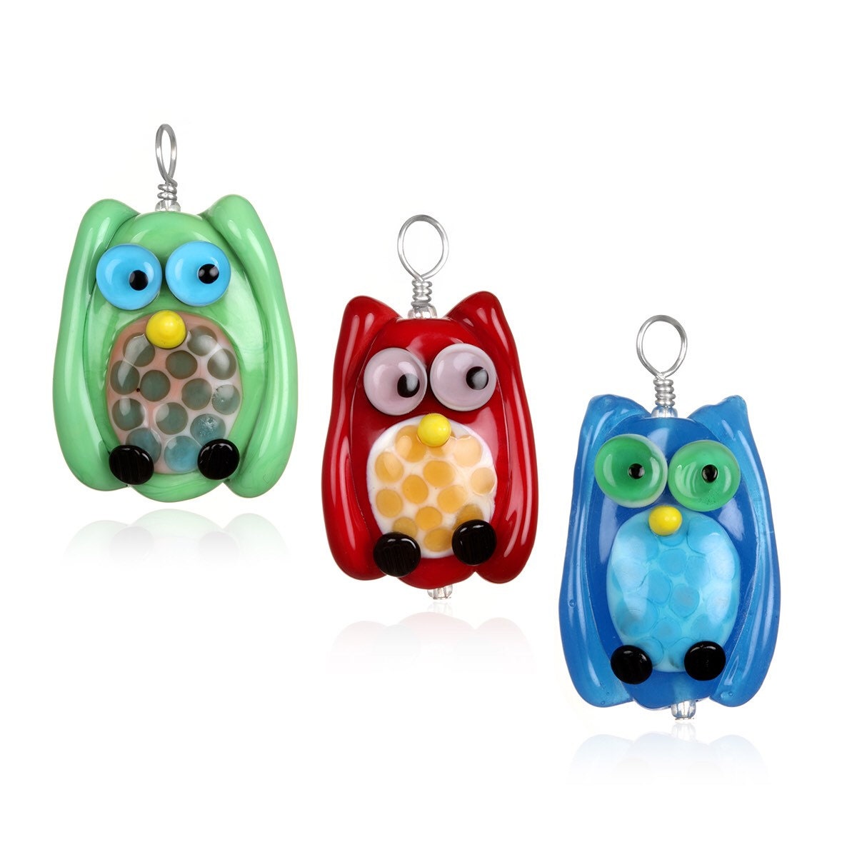 Glass Owl Pendant Necklace on Leather