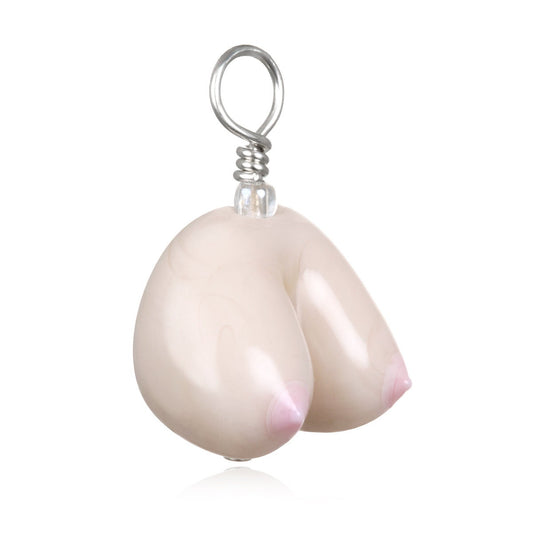 Glass Boobs Pendant Necklace on Leather