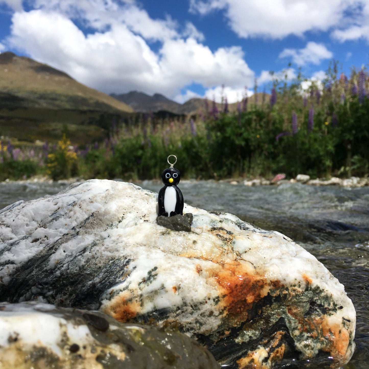 Glass Penguin Pendant Necklace on Leather