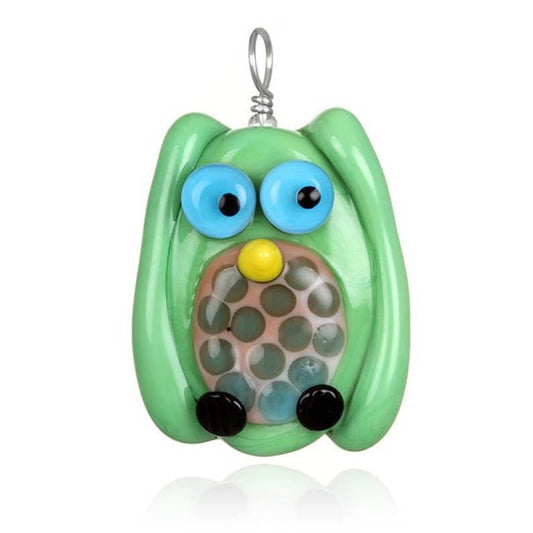 Glass Owl Pendant Necklace on Leather