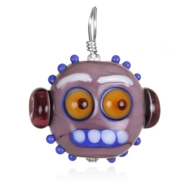 Glass Robot Zombie Pendant Necklace on Leather