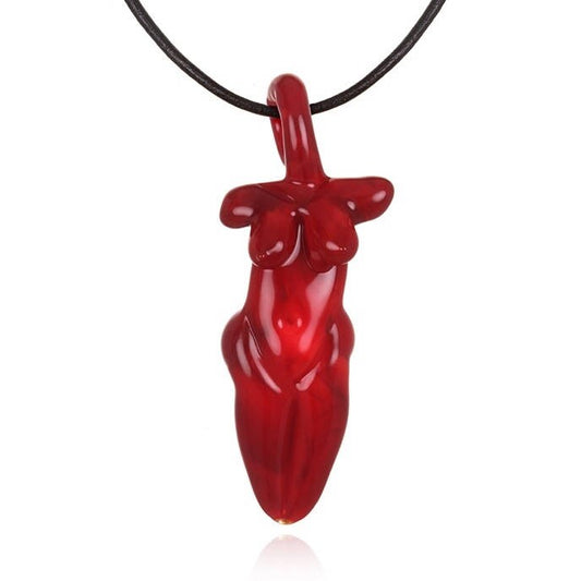 Sculptural Glass Torso Pendant on Leather