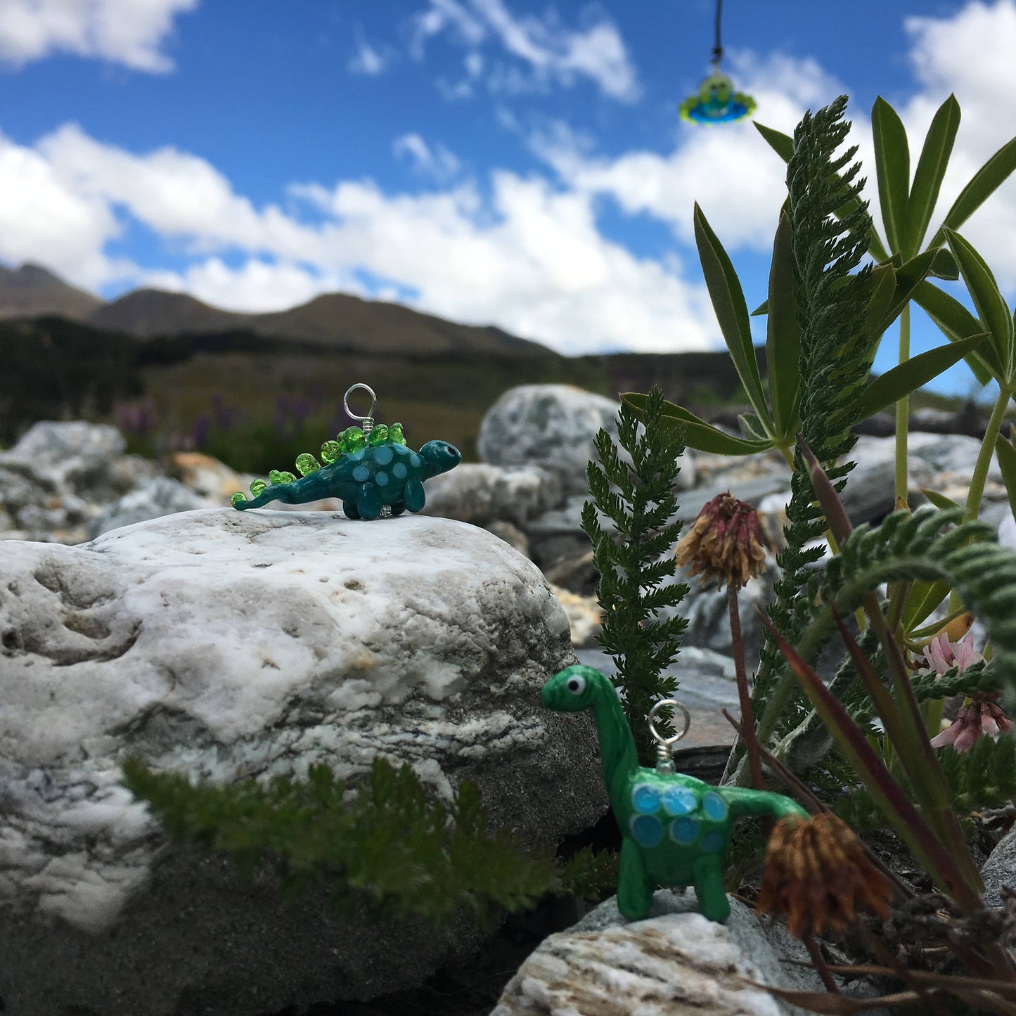 Glass Dinosaur Pendant Necklace on Leather