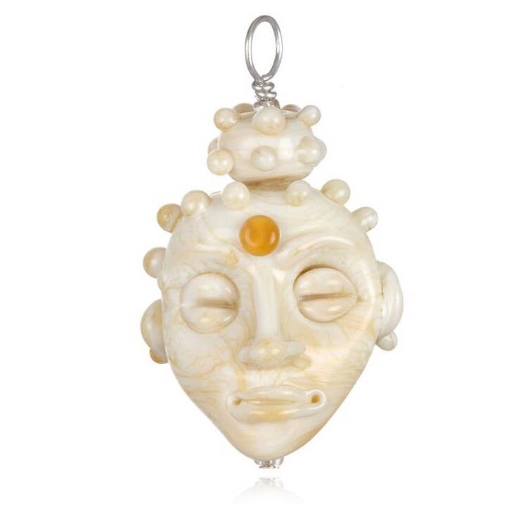 Glass Buddha Head Pendant Necklace on Leather