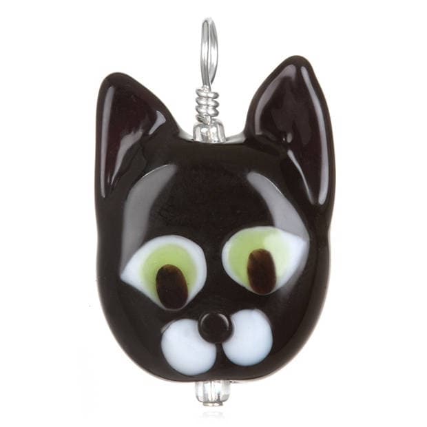 Glass Cat Pendant Necklace on Leather