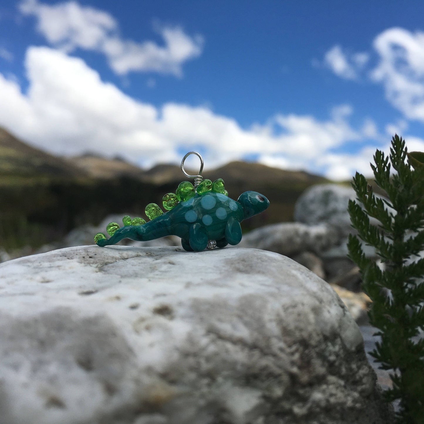 Glass Dinosaur Pendant Necklace on Leather