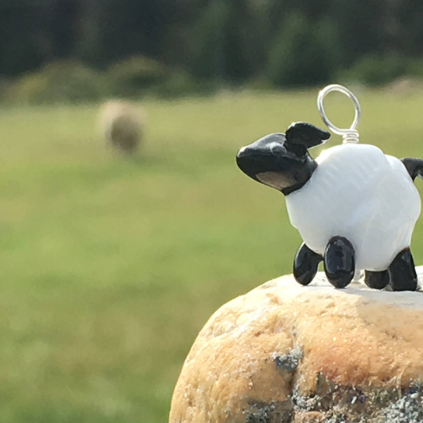 Glass Sheep Pendant Necklace on Leather