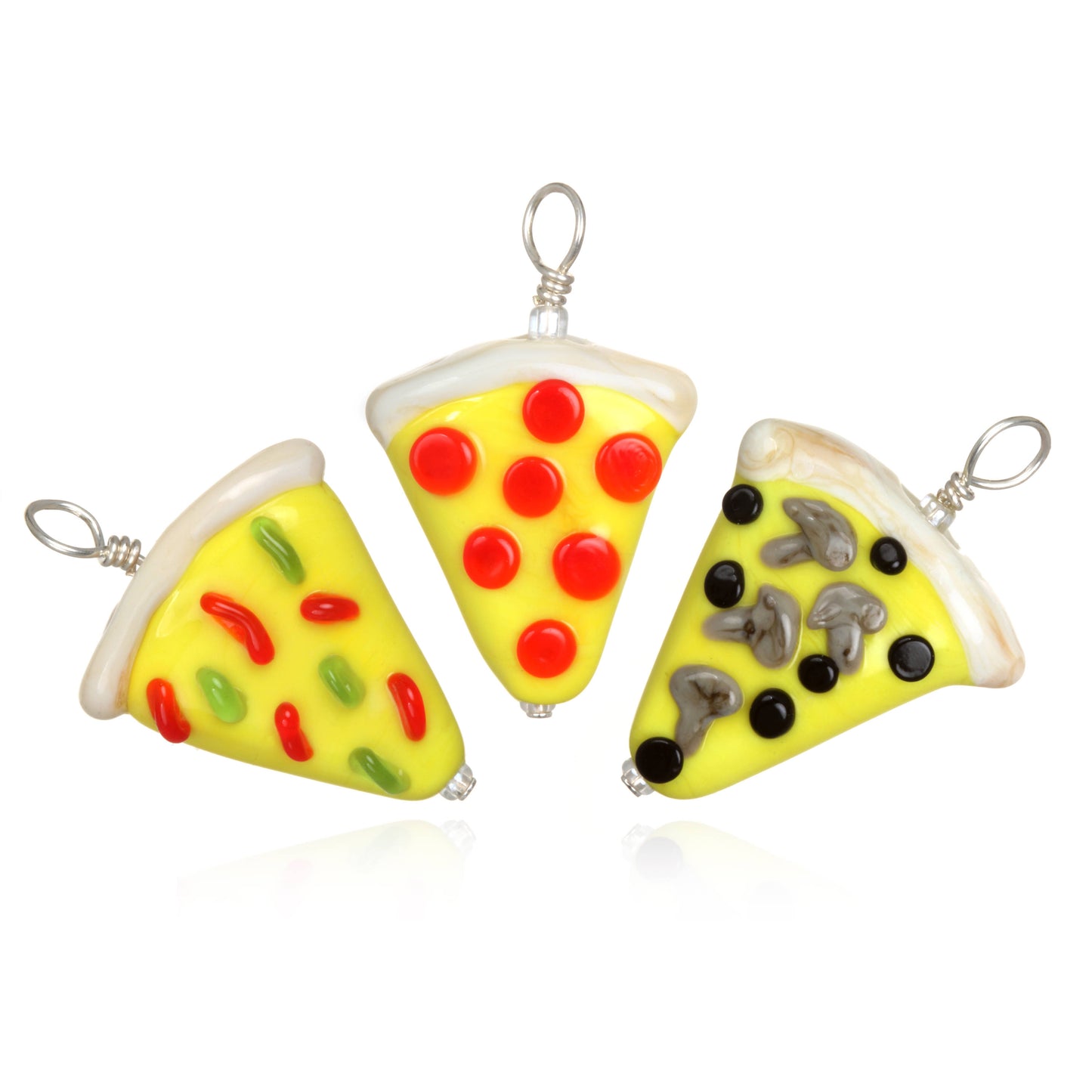 Glass Pizza Slice Pendant Necklace on Leather
