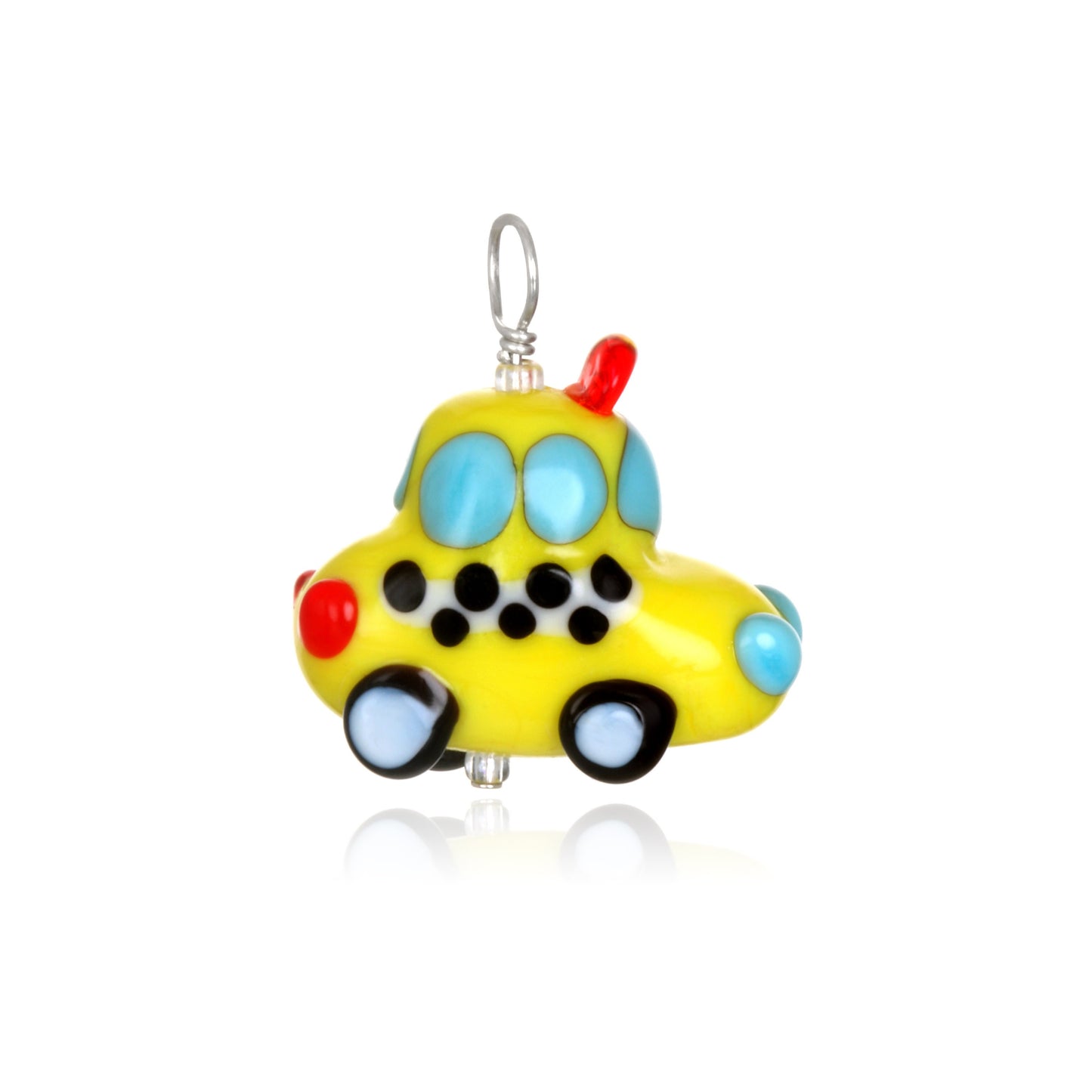 Glass Taxi Cab Pendant on Leather